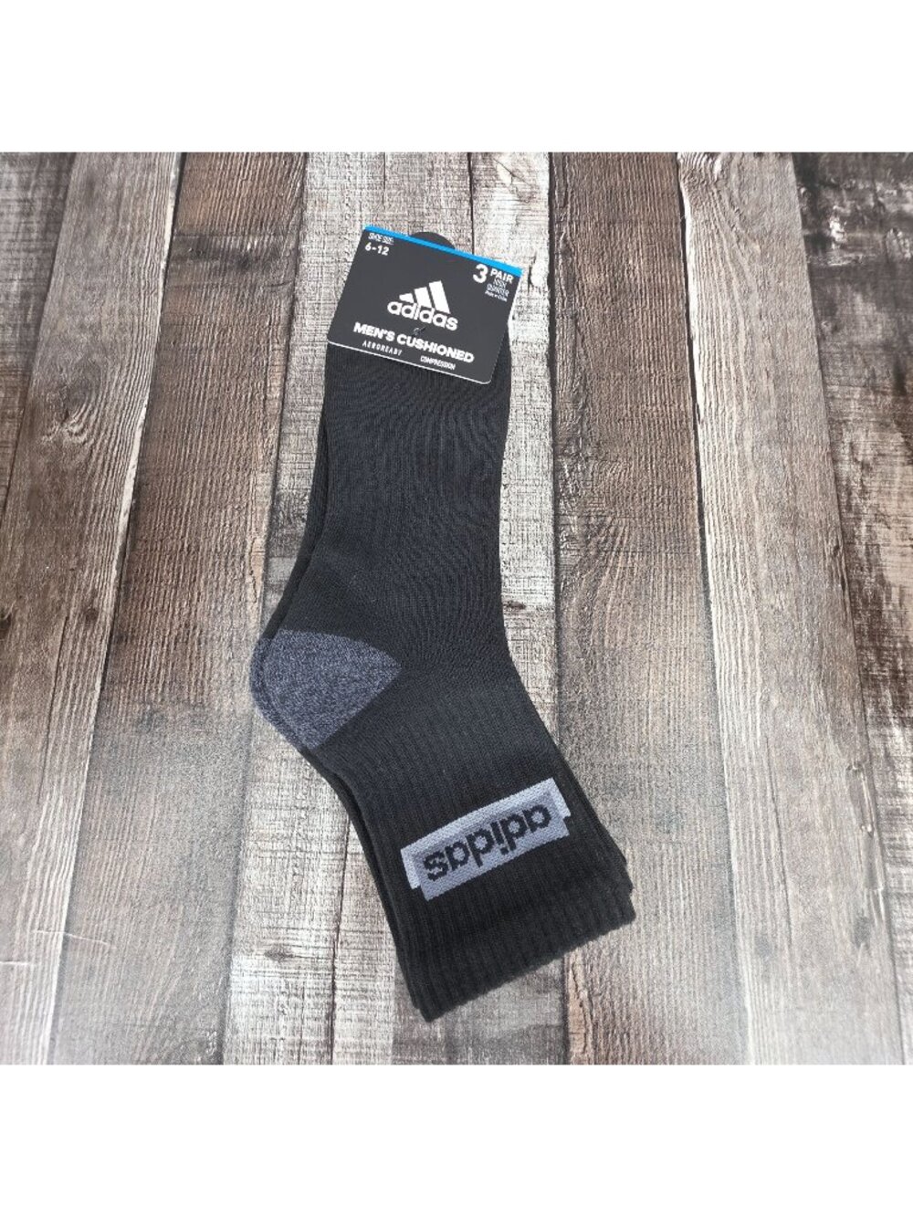 Adidas Cushioned Aeroready Compressions Socks Black 3 Pack 6-12 High Quarter New